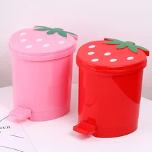 Trash Can Garbage Bin Mini Cute Strawberry Small Desktop Desk Waste Lid Waste Basket Car Kawaii Container For Tabletop Basket