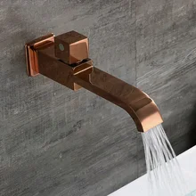 Brushed Gold Bathroom Wall Mounted Small Faucet Matte Black Single Cold Square Laundry Tub Water Tap, Polished Rose Gold