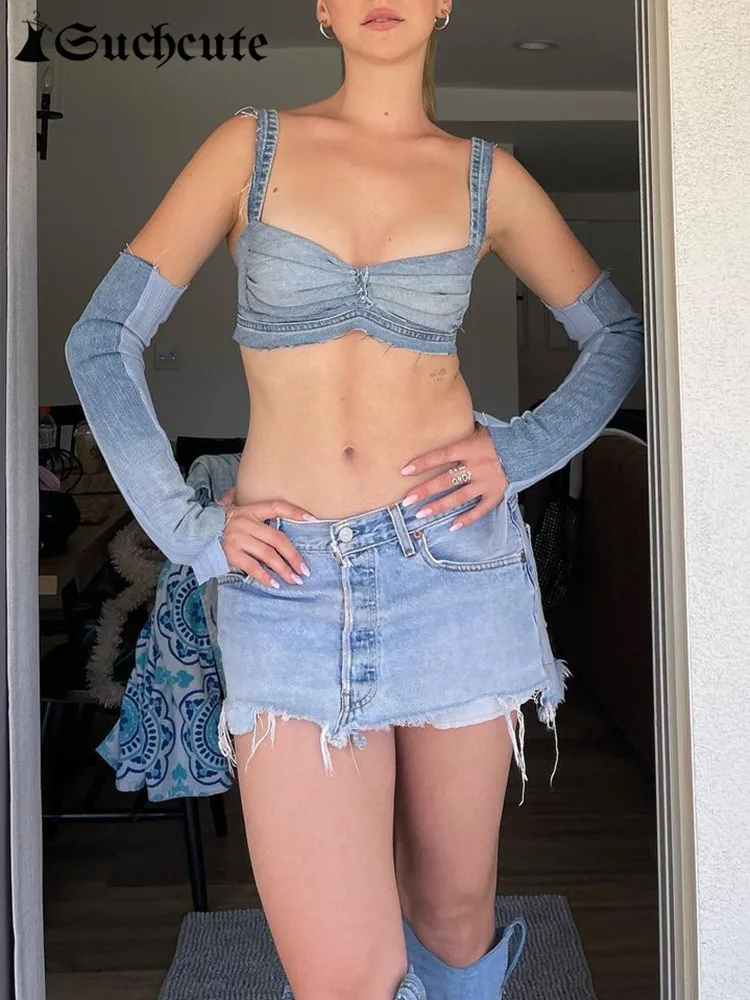 SUCHCUTE Aesthetic Solid Women Crop Top With Sleeve Cover y2k Vintage Fairycore Denim Tank Tops 90s Casual Streetwear Clothes
SUCHCUTE Aesthetic Solid Women Crop Top With Sleeve Cover y2k Vintage Fairycore Denim Tank Tops 90s Casual Streetwear Clothes