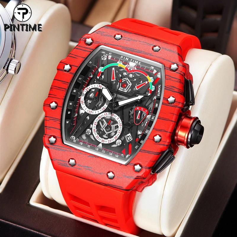 PINTIME Quartz Watch Men Luxury Chronograph Hip Hop Watches Military Man Mens Red Wristwatch Clock Male zegarek meski montre
PINTIME Quartz Watch Men Luxury Chronograph Hip Hop Watches Military Man Mens Red Wristwatch Clock Male zegarek meski montre