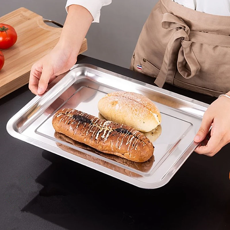 Stainless Steel Food Storage Tray Fruit Bread Dish Rectangular Steamed Sausage Barbecue Plate Kitchen Cake Pastry Baking Pan
Stainless Steel Food Storage Tray Fruit Bread Dish Rectangular Steamed Sausage Barbecue Plate Kitchen Cake Pastry Baking Pan