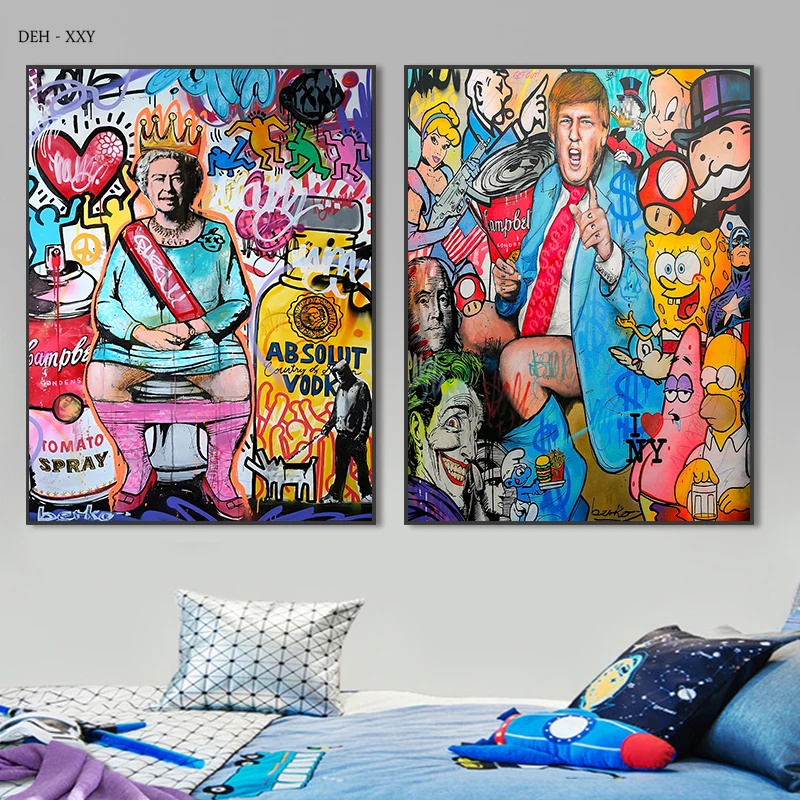 Street Pop Art Posters Queen and President Graffiti Canvas Painting Famous Character Abstract Wall Art Pictures for Home Decor
Street Pop Art Posters Queen and President Graffiti Canvas Painting Famous Character Abstract Wall Art Pictures for Home Decor