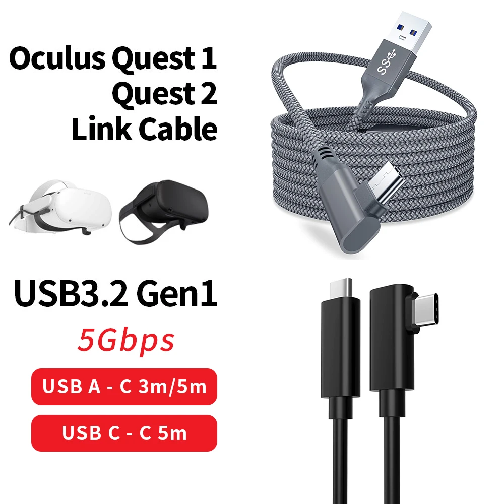 For Oculus Quest 2 Link Cable 5M USB 3.0 Quick Charge Cables for Quest2 VR Data Transfer Fast Charges VR Headset Accessories
For Oculus Quest 2 Link Cable 5M USB 3.0 Quick Charge Cables for Quest2 VR Data Transfer Fast Charges VR Headset Accessories