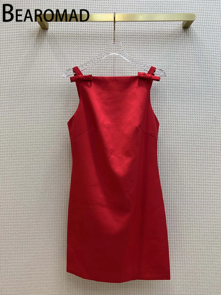 

Женское Короткое платье без рукавов Bearomad, красное винтажное платье на бретелях-спагетти, свободное подиумное платье, лето