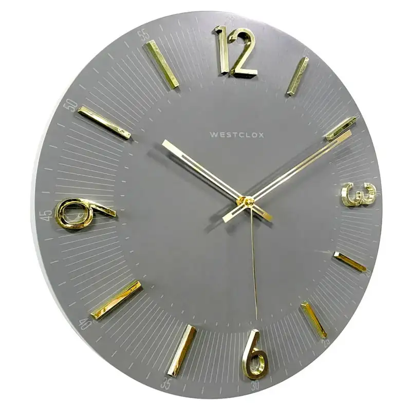 

16" Analog QA Wall Clock-Gray with Raised Gold Numbers - Accurate Timekeeping