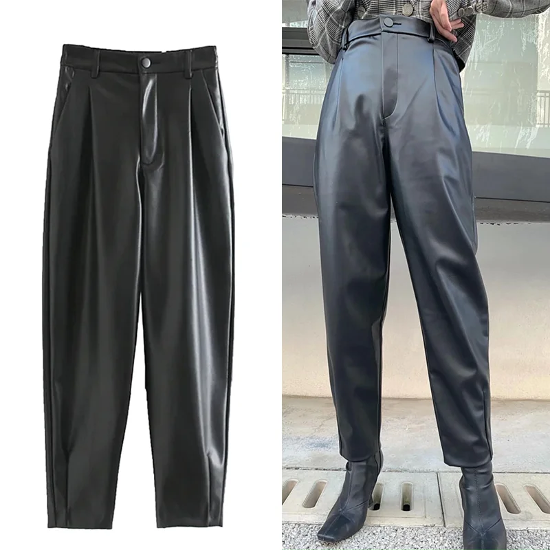 Za Woman 2022 Casual Traf Autumn Winter PU Leather Pants High Waist Folds Elastic Black Ankle Length Beige Trousers
Za Woman 2022 Casual Traf Autumn Winter PU Leather Pants High Waist Folds Elastic Black Ankle Length Beige Trousers