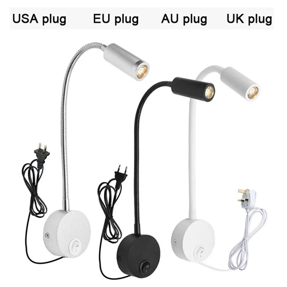 Plug Wired Flexible 3 Watts 3W Adjustable Gooseneck Led Wall Light Sconce Lamp Night Lighting Reading for Bedroom Bathroom
Plug Wired Flexible 3 Watts 3W Adjustable Gooseneck Led Wall Light Sconce Lamp Night Lighting Reading for Bedroom Bathroom