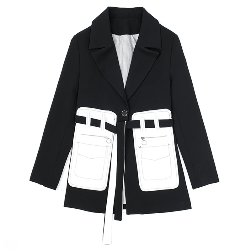 2020 Fashion Women Black Jackets White Pocket Split Temperament Lapel Blazer Bandage New Long Sleeve Loose Fit Jacket Autumn
2020 Fashion Women Black Jackets White Pocket Split Temperament Lapel Blazer Bandage New Long Sleeve Loose Fit Jacket Autumn