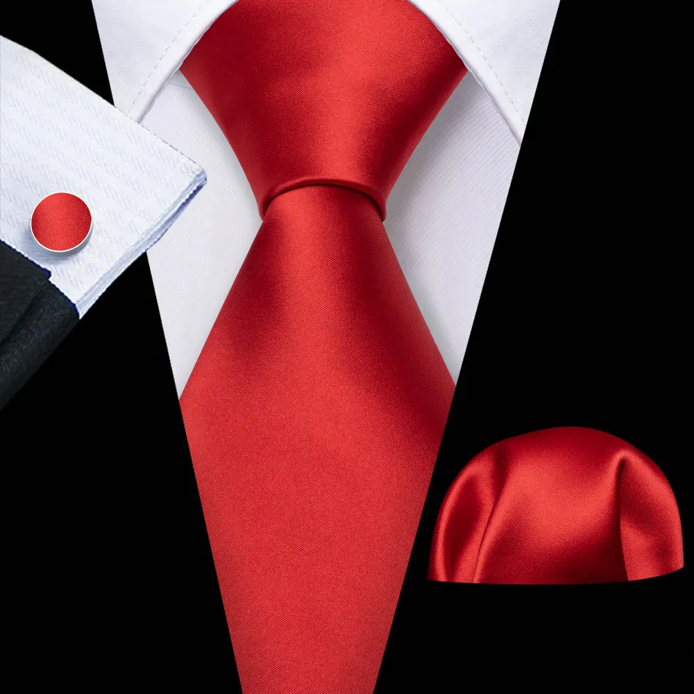 

Fashion Red Satin Solid Men Silk Necktie Brooches Men Tie Handkerchief Cufflinks Sets Men Gift Barry.Wang Designer