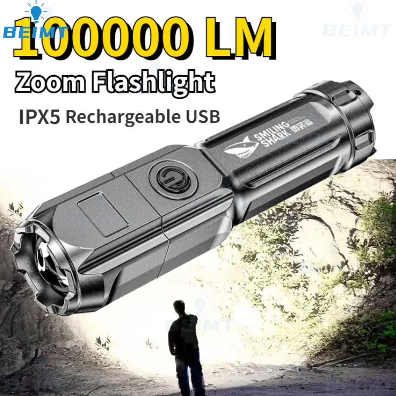 100000LM Powerful LED Flashlight USB Charging Tactical Flash Light Variable Focus Long Range Torch Outdoor Waterproof Flashlight
100000LM Powerful LED Flashlight USB Charging Tactical Flash Light Variable Focus Long Range Torch Outdoor Waterproof Flashlight