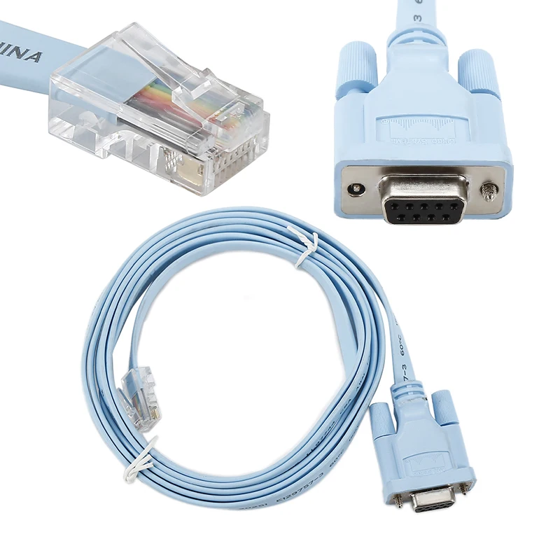 

RJ45 To DB9 Console Cable 1.8M/6FT VGA Male To RJ45 Connector With 9 Ports Crystal Plugs Blue Serial Port Durable Console Cable