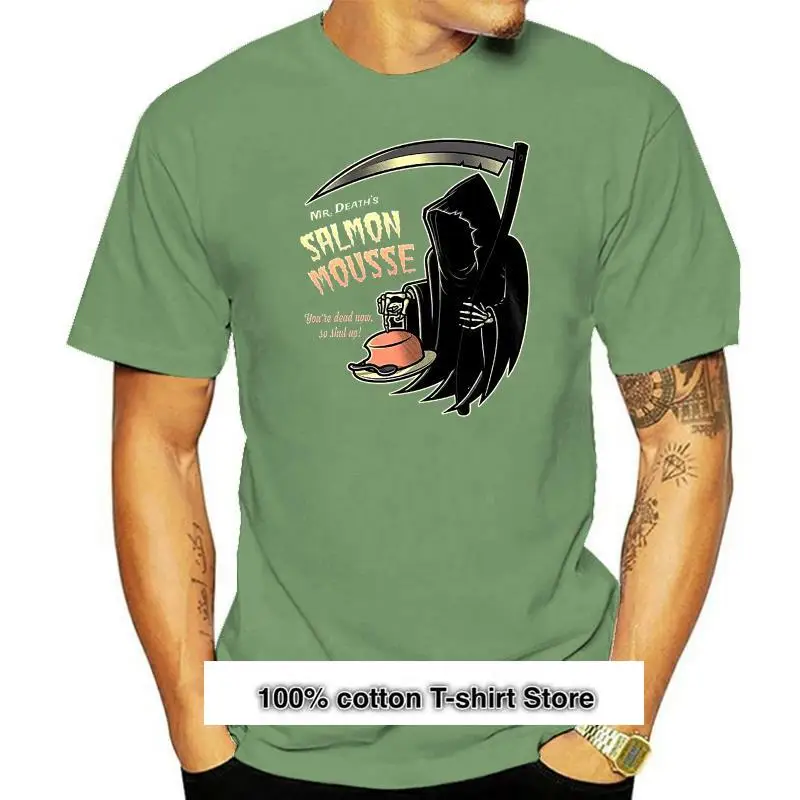 Camiseta de moda para hombre y mujer, camisa de Sr. Death, salmón, Mousse, Monty pythos, meaving of Life, novedad
Camiseta de moda para hombre y mujer, camisa de Sr. Death, salmón, Mousse, Monty pythos, meaving of Life, novedad