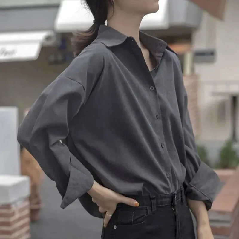 Hdspq Bf Grey Long Sleeve T Shirts Women 2023 Spring Loose Turn Down Collar Tops Woman Single Breasted Office Ladies Blouses
Hdspq Bf Grey Long Sleeve T Shirts Women 2023 Spring Loose Turn Down Collar Tops Woman Single Breasted Office Ladies Blouses