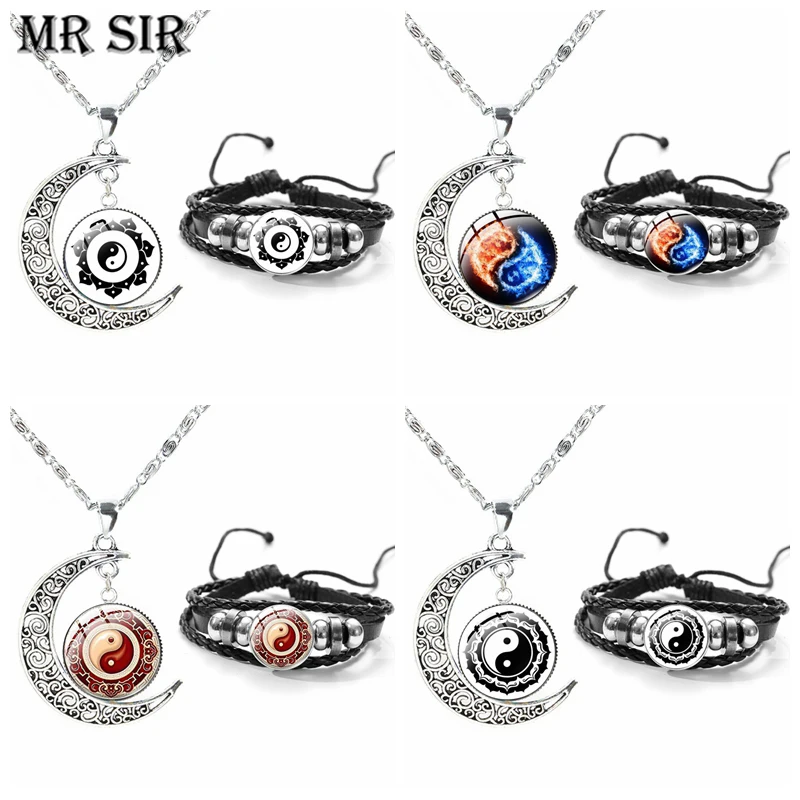 Yin Yang Life Tree Enamel Pendants Jewelry Set Tai Chi Bagua Glass Cabochon Leather Bracelets Moon Necklaces For Women Men Gifts
Yin Yang Life Tree Enamel Pendants Jewelry Set Tai Chi Bagua Glass Cabochon Leather Bracelets Moon Necklaces For Women Men Gifts