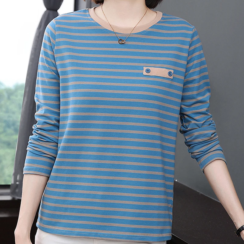 New Autumn Cotton T-Shirts For Women Striped Long Sleeves Top O Neck T Shirt Loose Casual Women's Clothing Blusa Mujer Moda 2023
New Autumn Cotton T-Shirts For Women Striped Long Sleeves Top O Neck T Shirt Loose Casual Women's Clothing Blusa Mujer Moda 2023