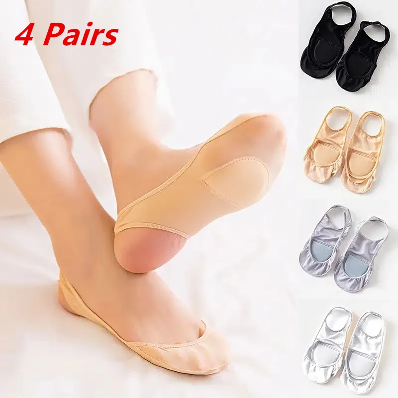 

4 Pairs Invisible Boat Socks Women Summer Silicone Non-Slip Socks for High Heels Shoes Ice Silk Thin Half-Palm Suspender The New