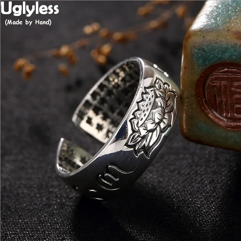 Uglyless Buddhistic Heart Sutra Настоящее серебряные кольца для женщин 99,9% полное серебро Лотос открытые кольца шесть слов мантра изысканные ювелирные изделия R745
Uglyless Buddhistic Heart Sutra Настоящее серебряные кольца для женщин 99,9% полное серебро Лотос открытые кольца шесть слов мантра изысканные ювелирные изделия R745