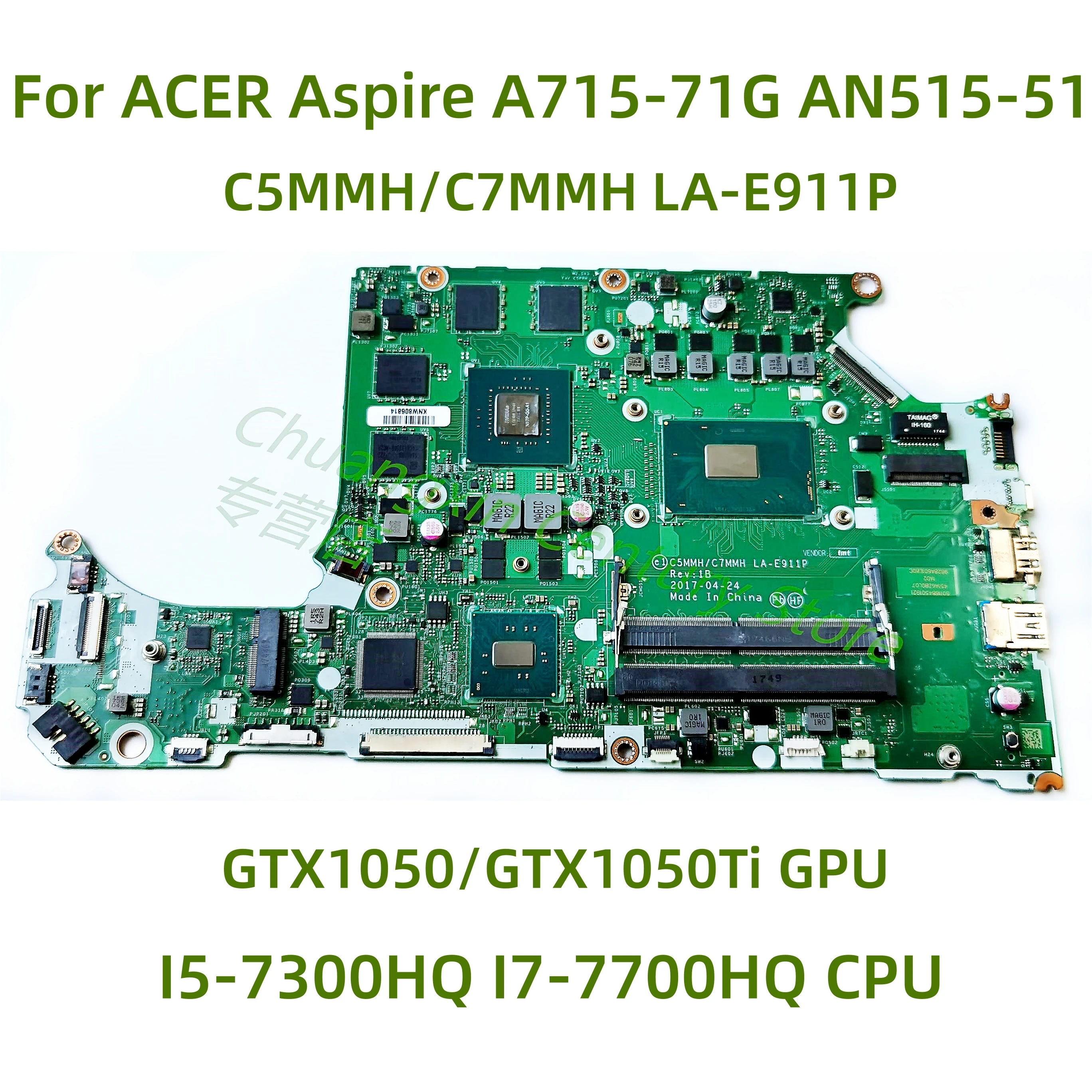 Для Acer AN515-51 A715-71G Материнская плата ноутбука LA-E911P с I5-7300HQ I7-7700HQ CPU GPU:GTX1050/GTX1050Ti 100% Test OK
Для Acer AN515-51 A715-71G Материнская плата ноутбука LA-E911P с I5-7300HQ I7-7700HQ CPU GPU:GTX1050/GTX1050Ti 100% Test OK