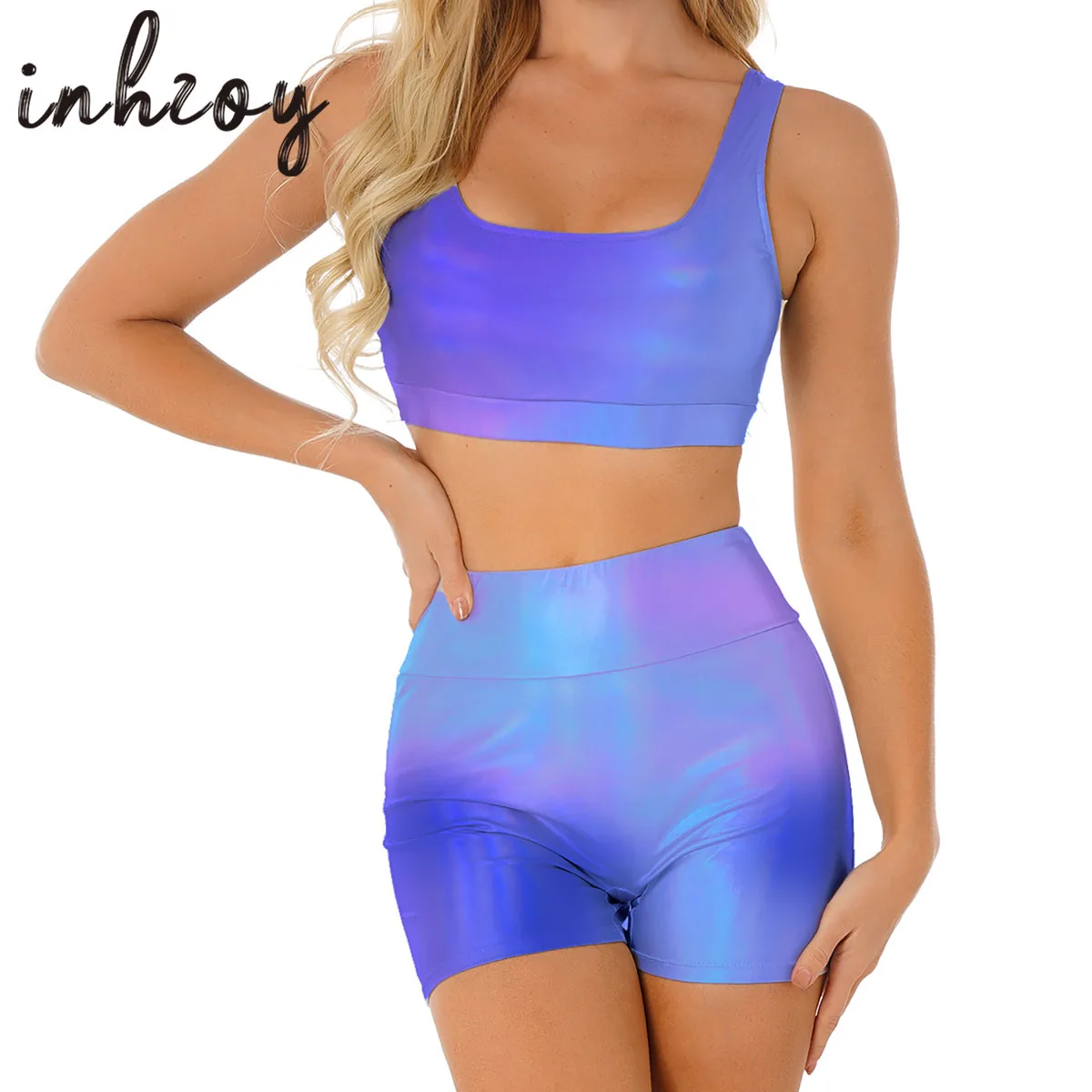 Women Shiny Metallic Dance Set Sexy Tight 2 Pcs Workout Sport Outfits Crop Vest Tops&Shorts Pole Dancing Clubwear Swimsuit
Women Shiny Metallic Dance Set Sexy Tight 2 Pcs Workout Sport Outfits Crop Vest Tops&Shorts Pole Dancing Clubwear Swimsuit