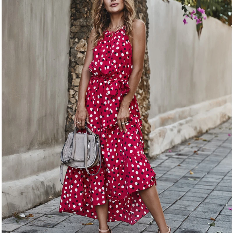 Cross border independent station 2021 new wave point irregular large swing suspender Bohemian holiday dress, Hai, 0125-7 
Cross border independent station 2021 new wave point irregular large swing suspender Bohemian holiday dress, Hai, 0125-7