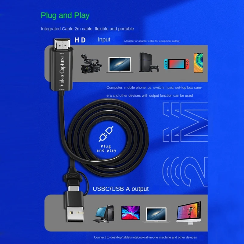 1080P HD видео HDMI-совместимый с USB-кабелем 2 м карта захвата для игр/живых трансляций/конференций
1080P HD видео HDMI-совместимый с USB-кабелем 2 м карта захвата для игр/живых трансляций/конференций