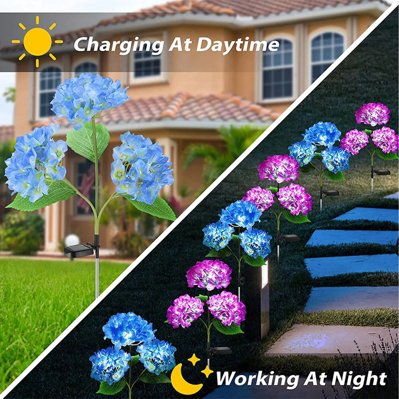 

Hydrangea Flower Solar Lights Decor Garden Stake Lights Waterproof Realistic LED Outdoor Pathway Lights for Lawn Patio Backyard
