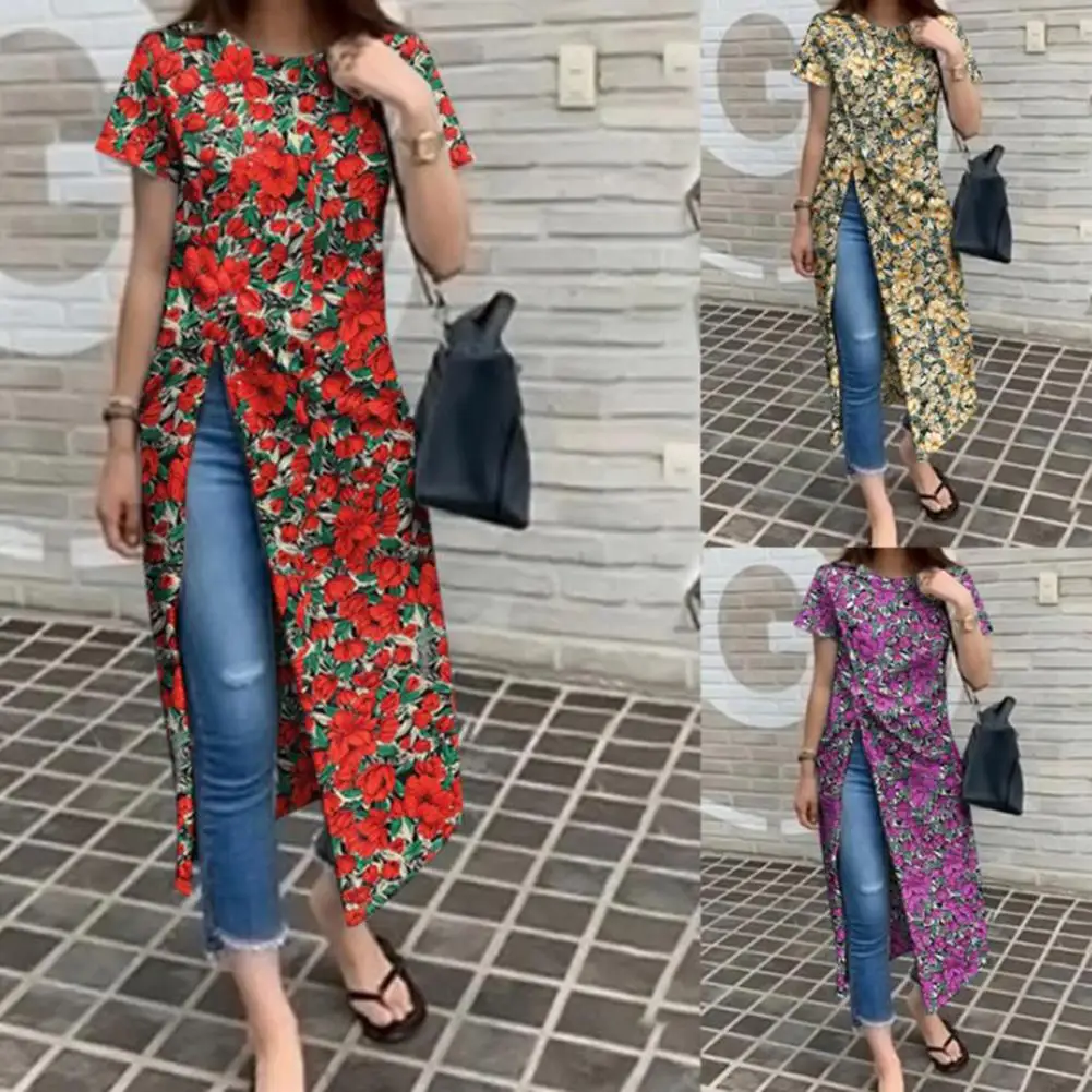 Elegant Short Sleeve Side High Split Women Fashion Irregular Casual O Neck 2022 Summer Printed Long Dresses Female Vestidos 
Elegant Short Sleeve Side High Split Women Fashion Irregular Casual O Neck 2022 Summer Printed Long Dresses Female Vestidos