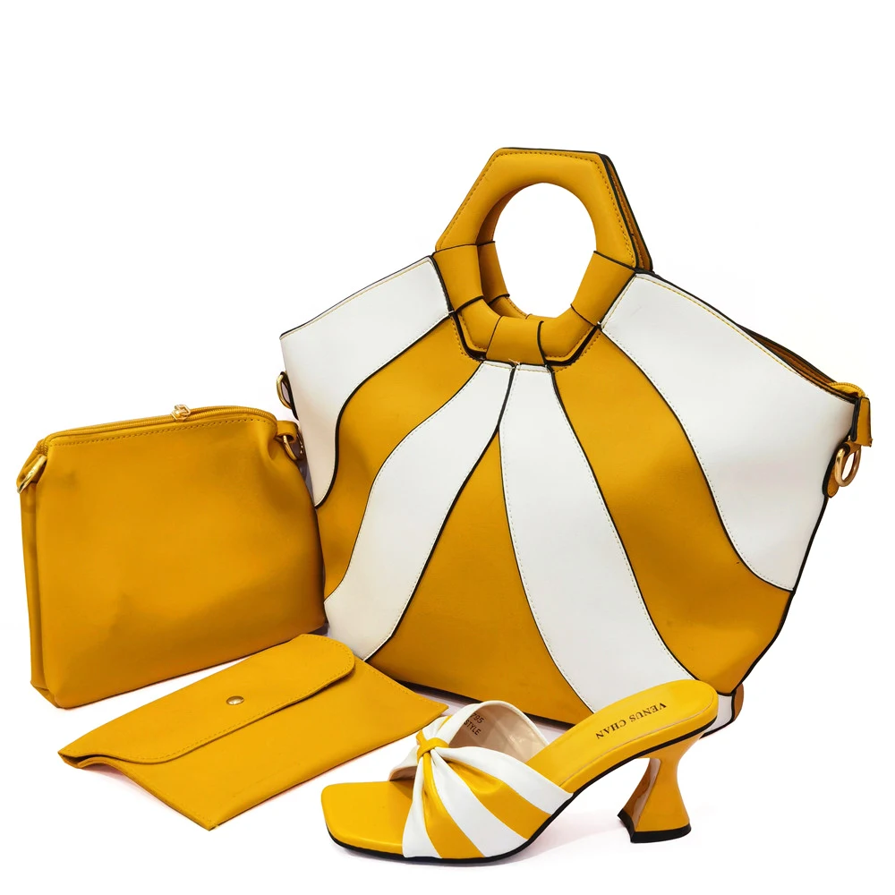 2022 New Arrive Nigerian Women Shoes Matching Big Bag Set in Yellow Color For Ladies Wedding Party Slipper
2022 New Arrive Nigerian Women Shoes Matching Big Bag Set in Yellow Color For Ladies Wedding Party Slipper