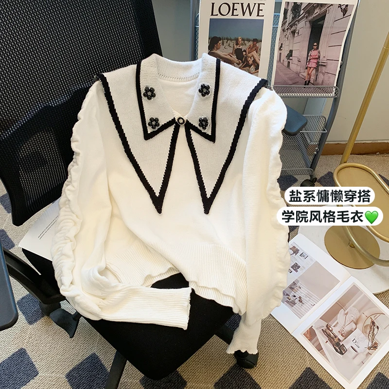 Gentle Style Doll Collar Knitted Pullover Sweater Women's Long Sleeve Top Autumn New Slim Elegant Ladies Sweater Casual
Gentle Style Doll Collar Knitted Pullover Sweater Women's Long Sleeve Top Autumn New Slim Elegant Ladies Sweater Casual
