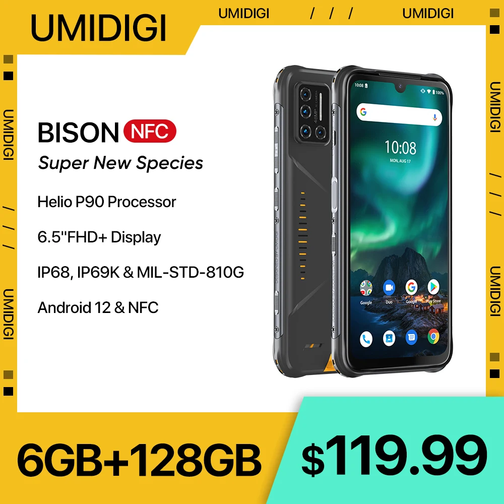 Смартфон UMIDIGI BISON NFC Android 11 8 Гб 128 ГБ IP68/IP69K водонепроницаемый прочный телефон 48 МП матрица четыре камеры FHD + дисплей