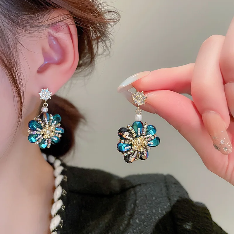 

Minar Sweet Colorful Full CZ Cubic Zirconia Rhinestones Flower Earring for Women Simulated Pearl Long Drop Earrings Oorbellen