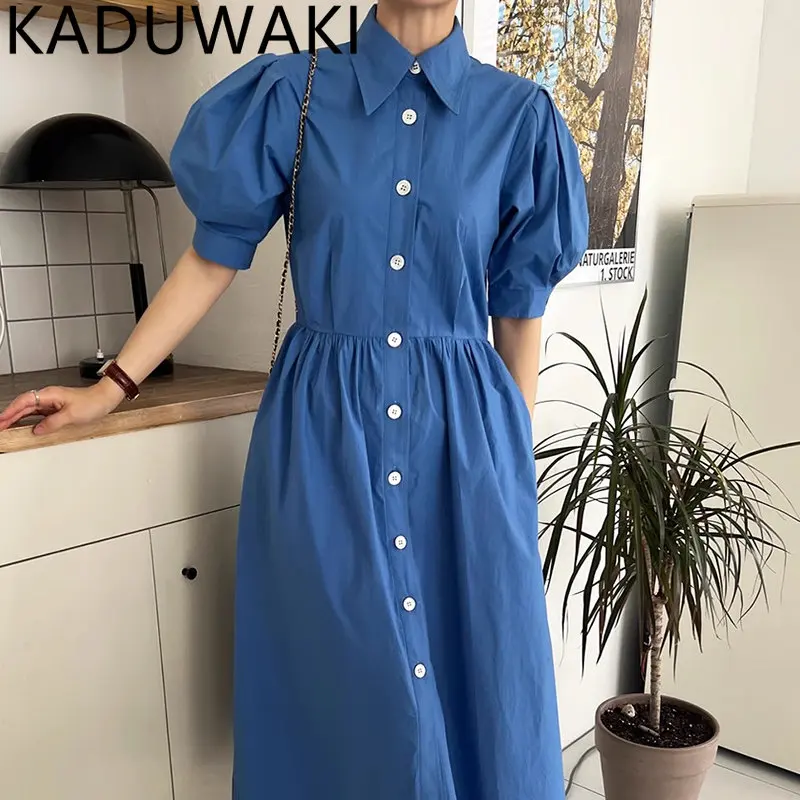 Korean Chic Shirt Dress 2023 Summer Turn-down Collar Single Breasted Midi Dresses Simple Solid Puff Sleeve Vestidos
Korean Chic Shirt Dress 2023 Summer Turn-down Collar Single Breasted Midi Dresses Simple Solid Puff Sleeve Vestidos