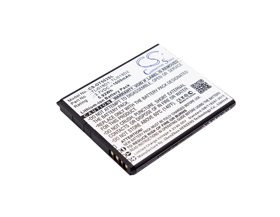 Cameron Sino Mobile SmartPhone Replacement Li-ion Battery 1600mAh For TLi018D1 BBK One Touch Link Y858, Free Tools
Cameron Sino Mobile SmartPhone Replacement Li-ion Battery 1600mAh For TLi018D1 BBK One Touch Link Y858, Free Tools