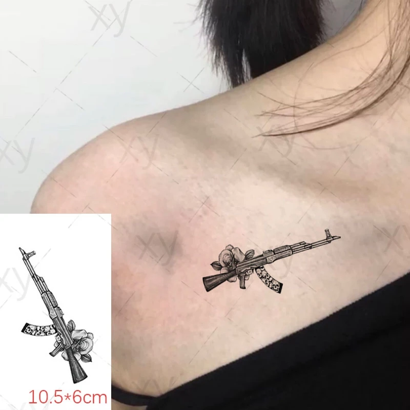 Temporary Tattoo Sticker AK47 Sniper Rifle Rose Dagger Snake Fake Tatto Waterproof Tatoo Wrist Arm Neck Small Size Women Men
Temporary Tattoo Sticker AK47 Sniper Rifle Rose Dagger Snake Fake Tatto Waterproof Tatoo Wrist Arm Neck Small Size Women Men