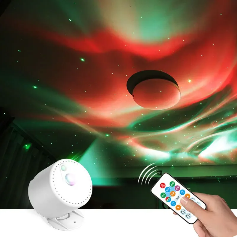 

Northern Lights Starry Sky Projector Lamp Rotating Remote Atmosphere Night Light For KTV Bar Bedroom Decoration LED Bedside Lamp