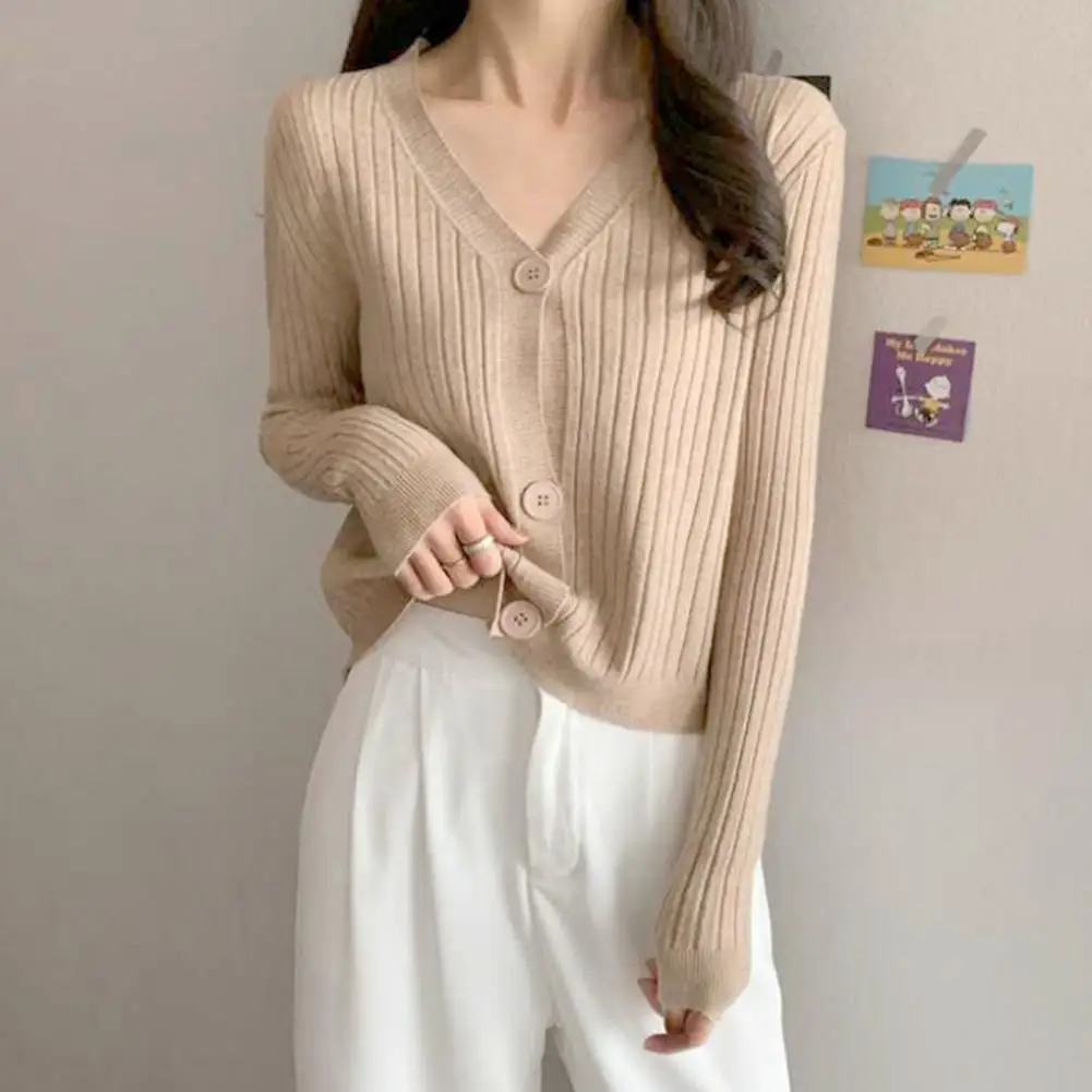 Cardigan Women Solid Color Single-breasted V Neck Long Sleeves Knitted Keep Warm Striped Texture Korean Style Women Cardigan
Cardigan Women Solid Color Single-breasted V Neck Long Sleeves Knitted Keep Warm Striped Texture Korean Style Women Cardigan