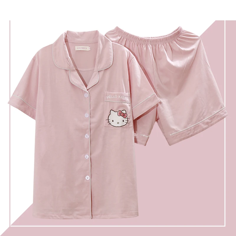 Kawaii Sanrios Hello Kitty Sleepwear Women's Summer Short Sleeved Pure Cotton Student Homewear Two Piece Set
Kawaii Sanrios Hello Kitty Sleepwear Women's Summer Short Sleeved Pure Cotton Student Homewear Two Piece Set