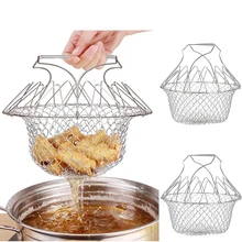 LMETJMA 304 Stainless Steel Foldable Steam Rinse Strain Fry Basket Strainer Net Deep Frying Basket Colander JT95