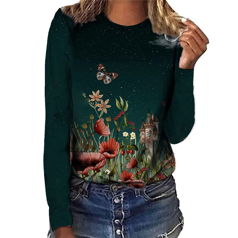 Autumn Fashion Vintage Butterfly Flower Print T-Shirt Casual Long Sleeve Women Pullover Tops Elegant Lady O Neck Loose Tee Shirt
Autumn Fashion Vintage Butterfly Flower Print T-Shirt Casual Long Sleeve Women Pullover Tops Elegant Lady O Neck Loose Tee Shirt