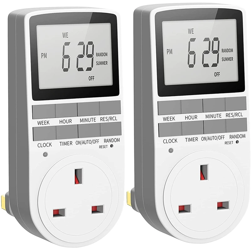 Plug Timer, Digital Timer Plug Socket, Electrical Time Plug with 10 ON-Off Programs and Random Mode 2PACK UK Plug
Plug Timer, Digital Timer Plug Socket, Electrical Time Plug with 10 ON-Off Programs and Random Mode 2PACK UK Plug