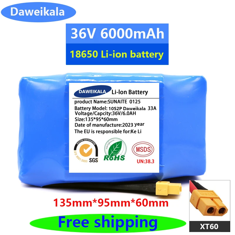 Original36V Battery Packs 6000mAh 6.0Ah Rechargeable Lithium Ion Battery for Electric Self Balancing Scooter HoverBoard Unicycle
Original36V Battery Packs 6000mAh 6.0Ah Rechargeable Lithium Ion Battery for Electric Self Balancing Scooter HoverBoard Unicycle