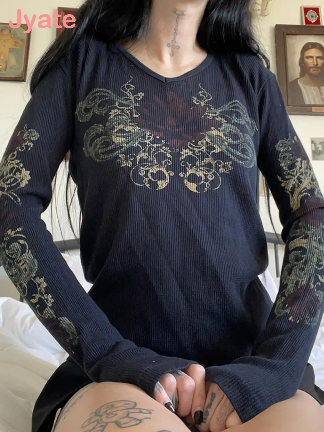 Jyate Vintage Fairycore Grunge New Clothes Graphic Floral Print Dark Gothic T-shirts Autumn Chic Aesthetic 2000s Slim Outfits
Jyate Vintage Fairycore Grunge New Clothes Graphic Floral Print Dark Gothic T-shirts Autumn Chic Aesthetic 2000s Slim Outfits