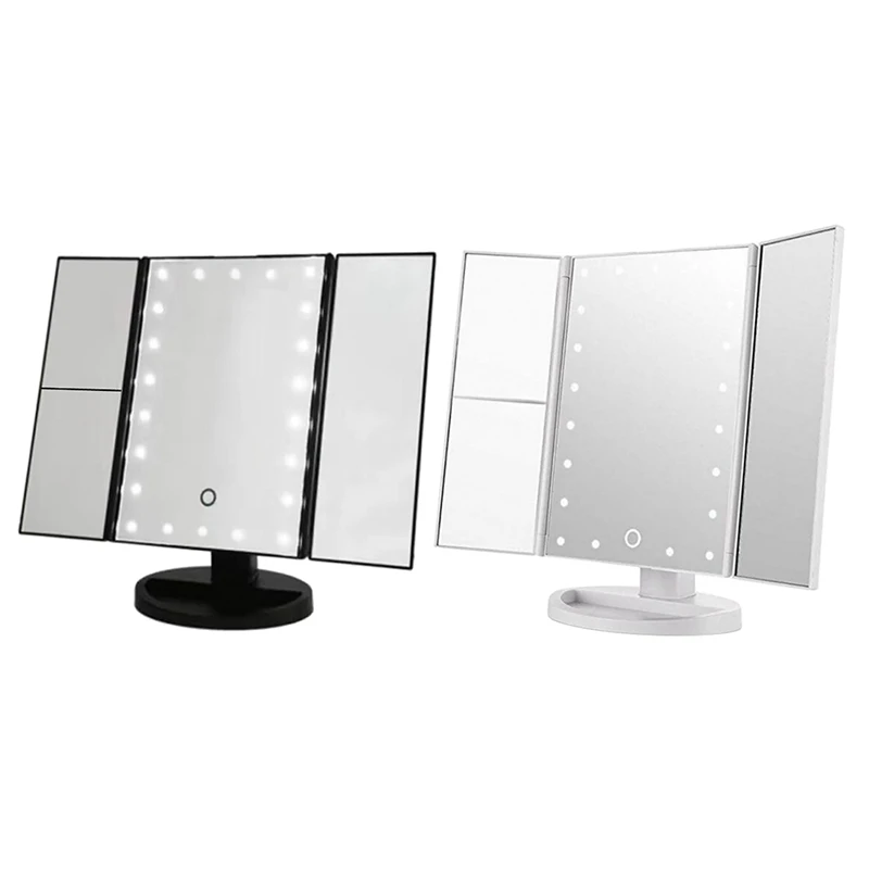 

Зеркало для макияжа тройного сложения, портативное складное зеркало светодиодный, настольное зеркало для макияжа с USB, косметическое зерка...