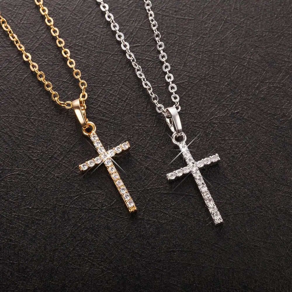 

Mode Weibliche Kreuz Anhänger Dropshipping Gold Schwarz Farbe Kristall Jesus Kreuz Anhänger Halskette Schmuck Für Männer/Frauen