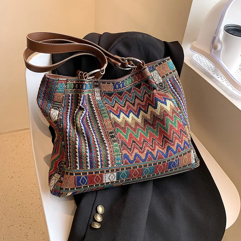 

Повседневная сумка на плечо в богемном стиле, холщовые пляжные дамские сумочки, вместительный кошелек и тоут для покупок