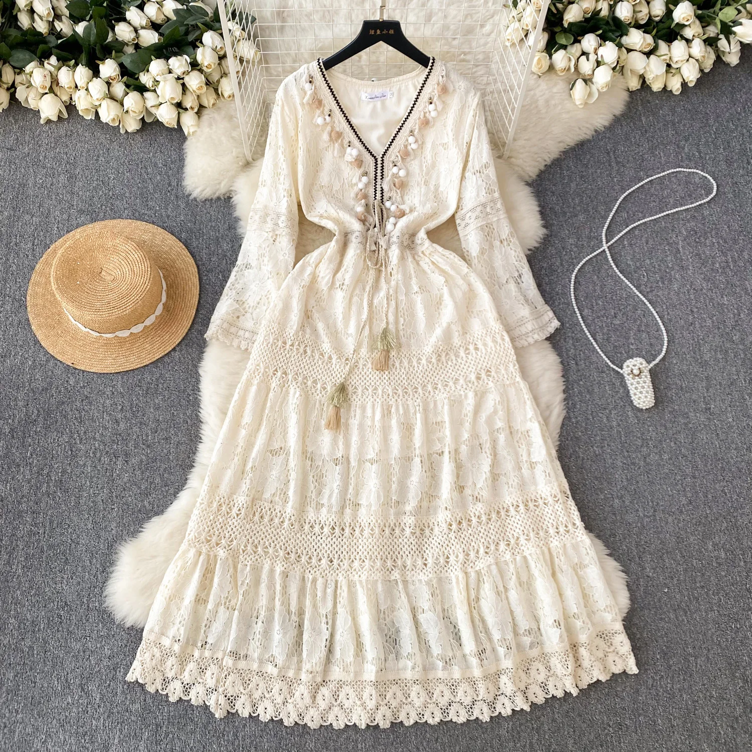Elegant Long Floral Lace Dress for Women Ruched Gorgeous Hook Flowers Vintage Chic Vestidos Beige Layered Party Evening New in
Elegant Long Floral Lace Dress for Women Ruched Gorgeous Hook Flowers Vintage Chic Vestidos Beige Layered Party Evening New in