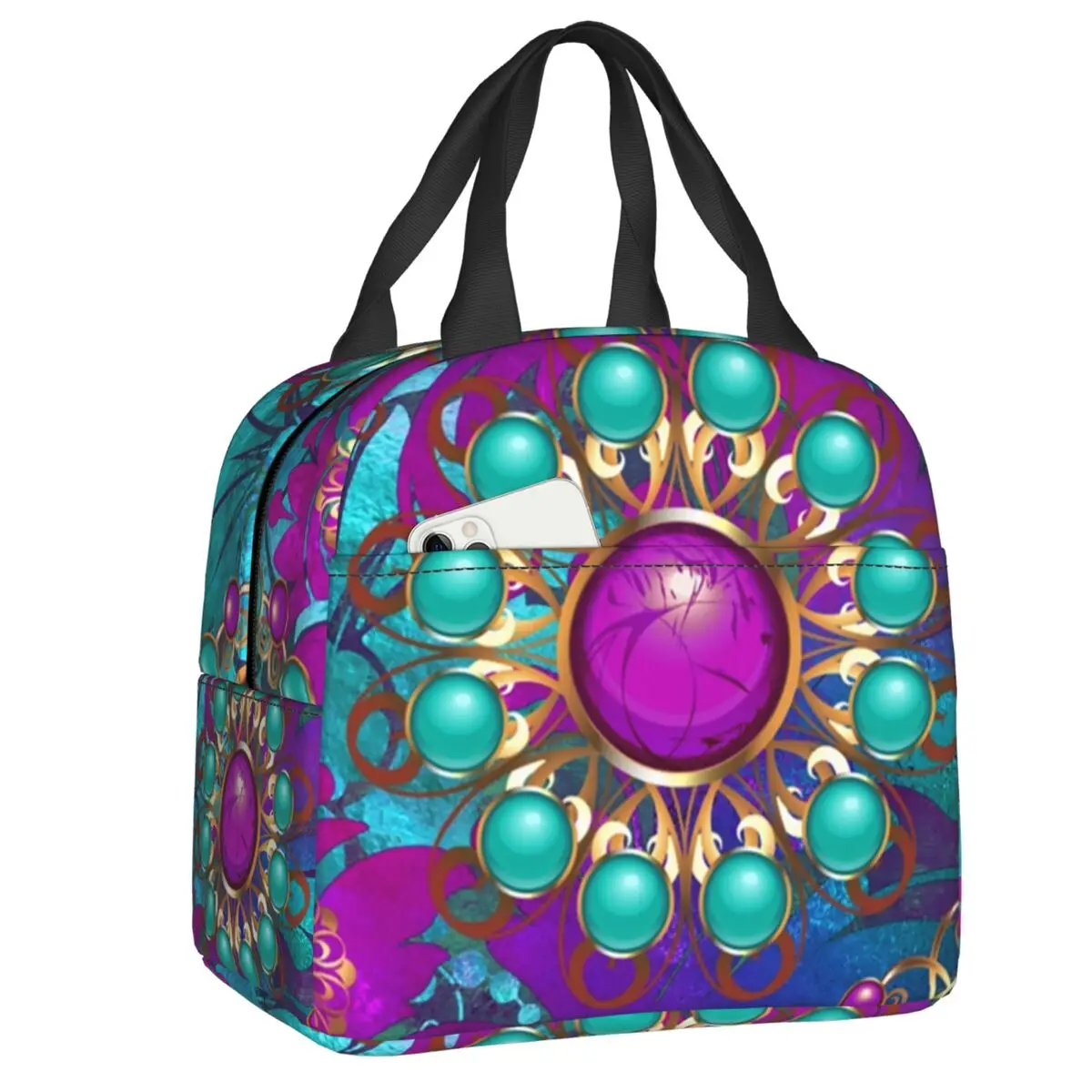 Jewelry Gemstone Mandala Pattern Insulated Lunch Bags for Women Portable Cooler Thermal Bento Box Kids School Children
Jewelry Gemstone Mandala Pattern Insulated Lunch Bags for Women Portable Cooler Thermal Bento Box Kids School Children