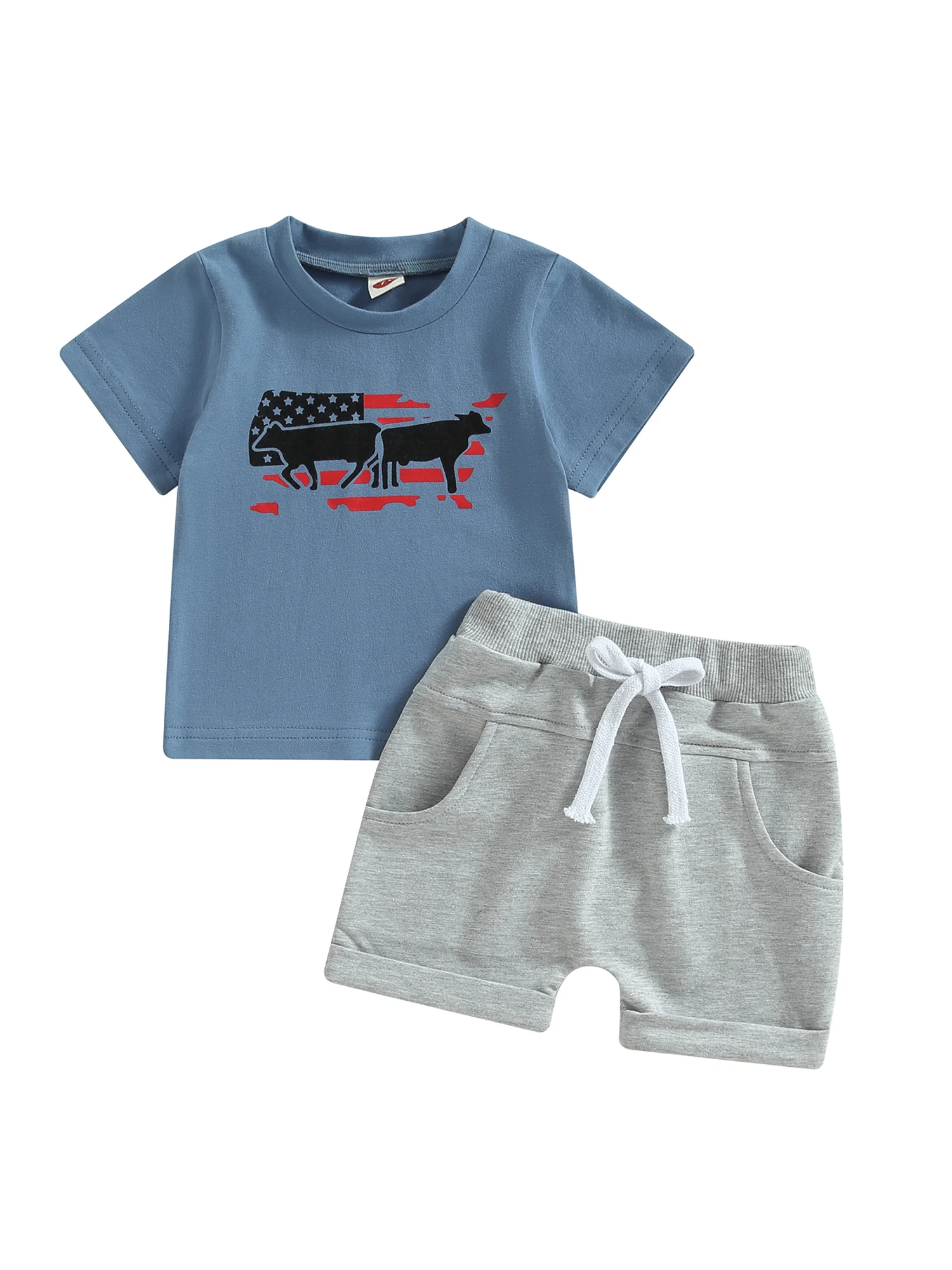 0-3T Baby Boy 4th of July Outfits Cow Print Shirt Drawstring Shorts Set Short Sleeve Shirt Solid Color Shorts Set
0-3T Baby Boy 4th of July Outfits Cow Print Shirt Drawstring Shorts Set Short Sleeve Shirt Solid Color Shorts Set