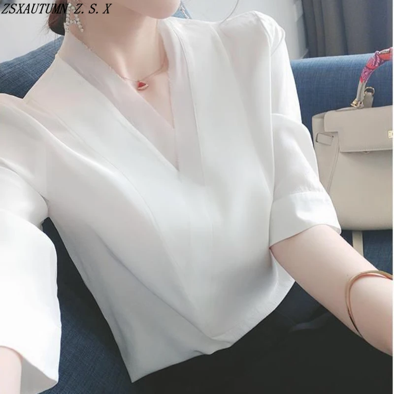 High Quality Summer New V Neck Chiffon Top Women Elegant Fashion Vintage Slim Blouse Beautiful Simple Casual Solid Female Shirt
High Quality Summer New V Neck Chiffon Top Women Elegant Fashion Vintage Slim Blouse Beautiful Simple Casual Solid Female Shirt