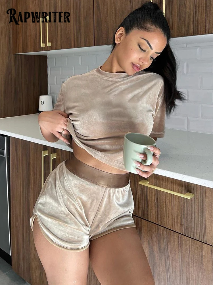 Rapwriter Fitness Sporty Velvet Pure Slim Women 2 Piece Set Casual Summer Short Sleeve Crop Tops+Shorts Go Out All-matching Suit
Rapwriter Fitness Sporty Velvet Pure Slim Women 2 Piece Set Casual Summer Short Sleeve Crop Tops+Shorts Go Out All-matching Suit